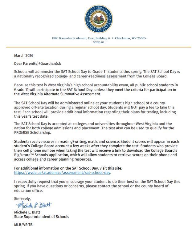 Letter from WVDE to parents