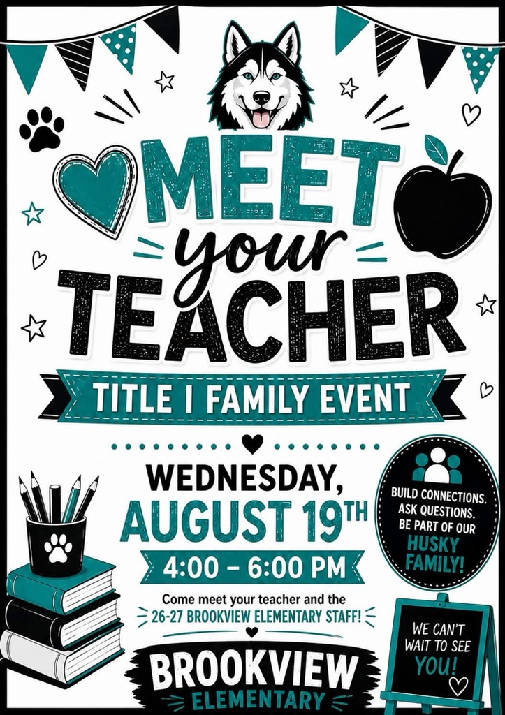 Flier for Title I open house event. Wednesday, 4-6pm at Brookview Elementary  