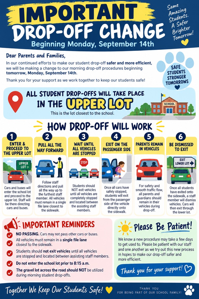 This flier outlines a change he to our drop off procedures  