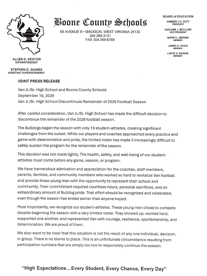 Varsity Football Discontinuation page 1
