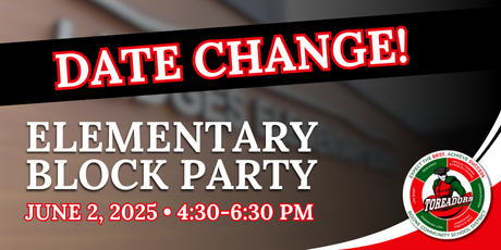 Graphic shows that an Elementary Block Party will happen on June 2