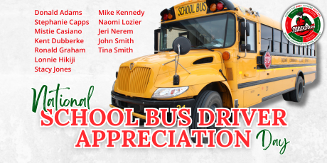 Graphic shows that it's National School Bus Driver Appreciation Day