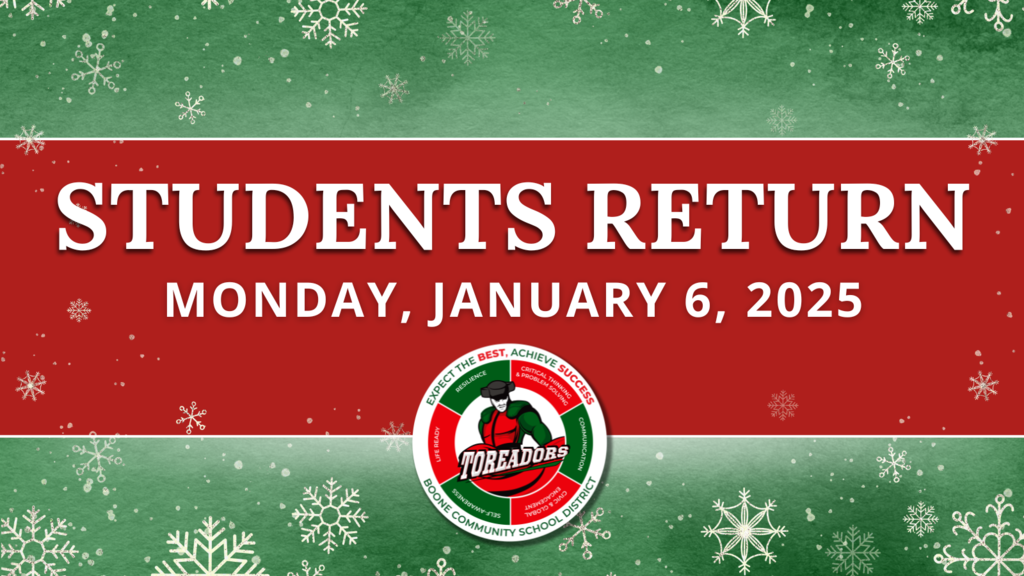 Graphic shows that students return from winter break on Monday, January 6, 2025.