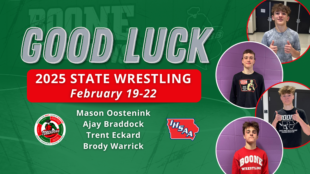 Graphic wishes four Boone wrestlers good luck at the state tournament this week.