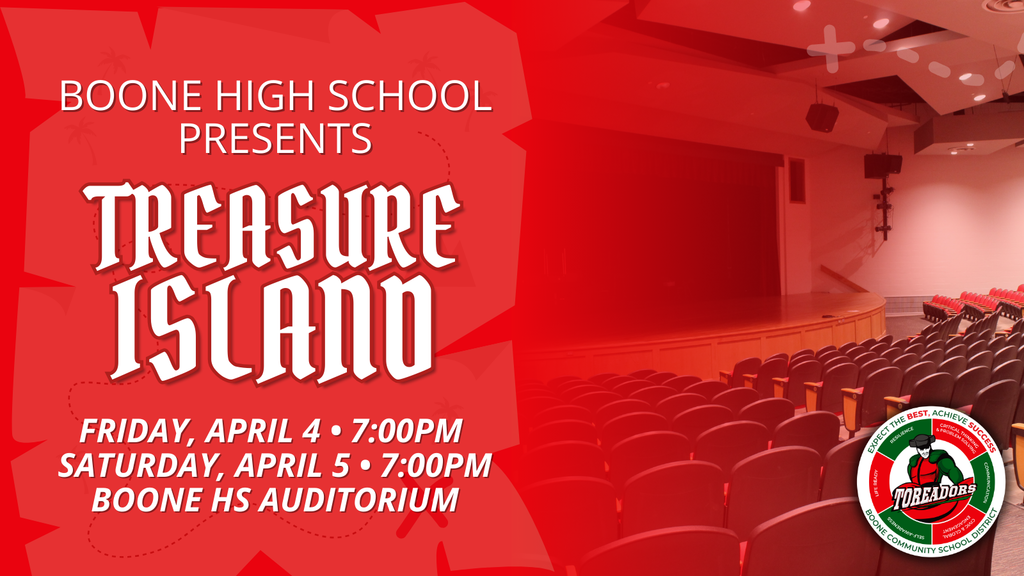 Graphic shows the dates and times for the spring play.