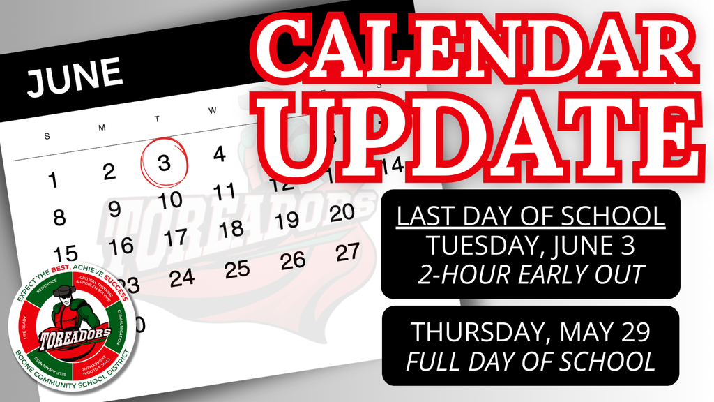 Graphic shows an update to the BCSD calendar
