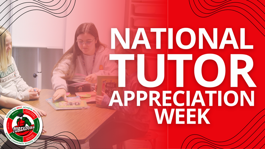 National Tutor Appreciation Week graphic with a photo of students working with a tutor at a classroom table and the Boone Toreadors logo in the corner.