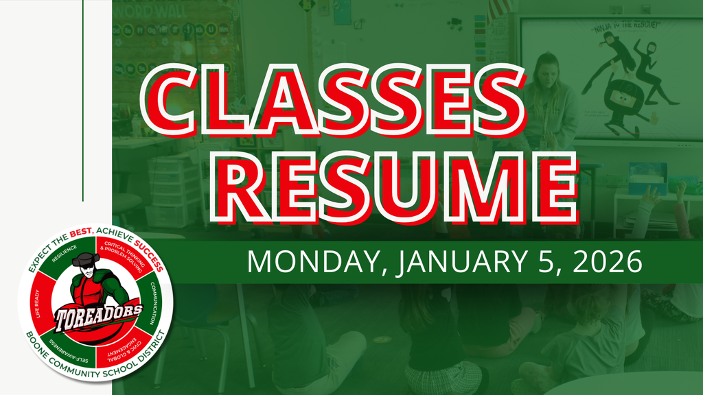 Classes resume Monday, January 5, 2026