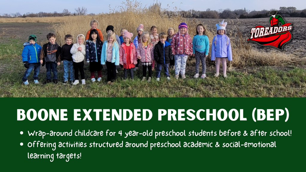 Boone Extended Preschool (BEP). Wrap-around childcare for 4 year-old preschool students before and after school! Offering activities structured around preschool academic and social-emotional learning targets!