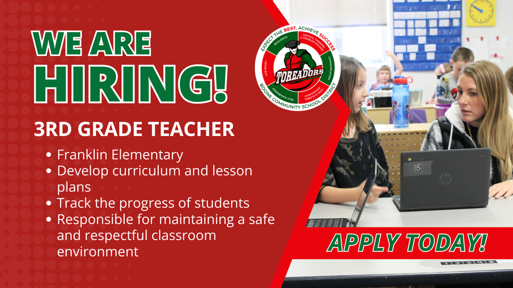 We are hiring! 3rd grade teacher. Apply today!