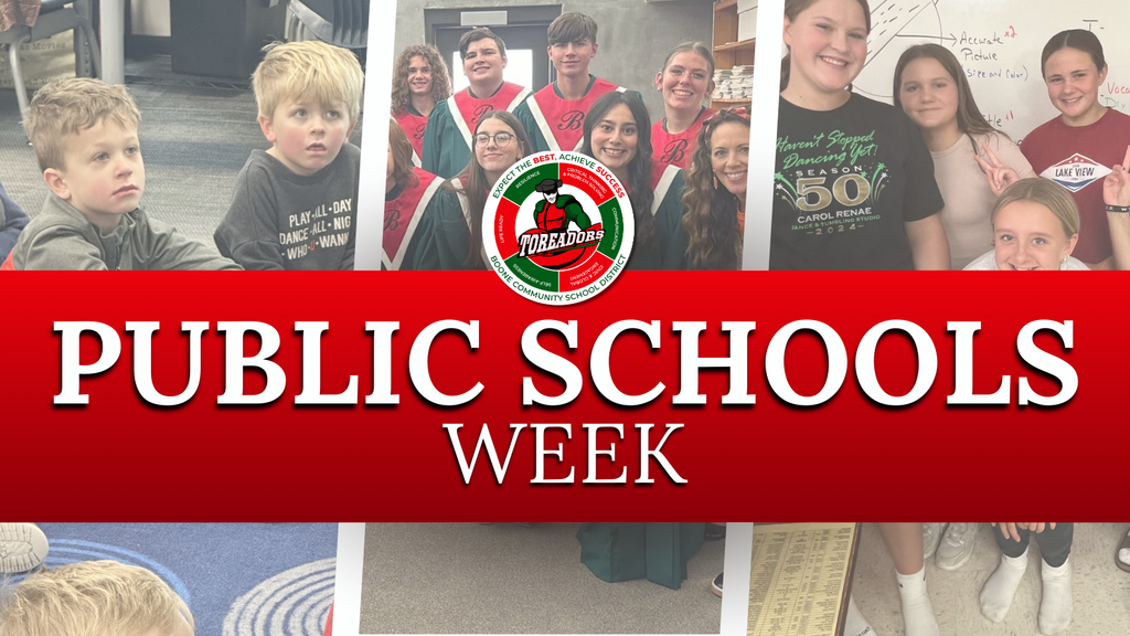 Collage of diverse students and teachers celebrating Public Schools Week with the Boone logo centered on a red banner.