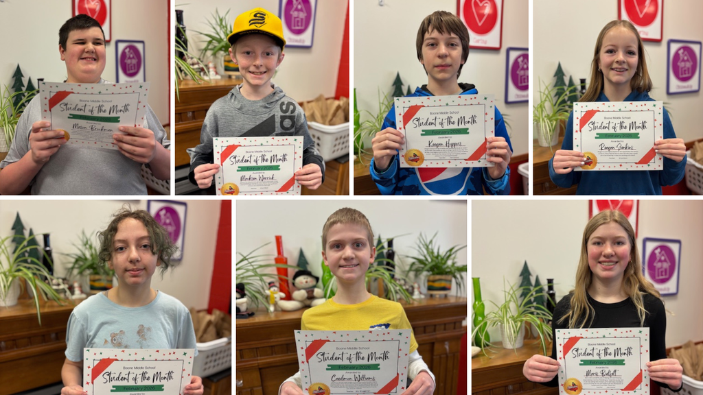 7 middle students who earned student of the month for february