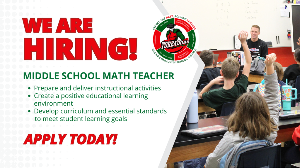 We are hiring! Middle school math teacher. Apply today!