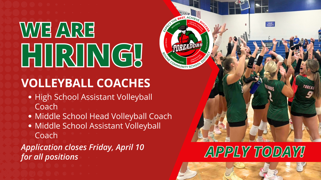 We are hiring: volleyball coaches. Application closes Friday, April 10 for all positions. Apply today!