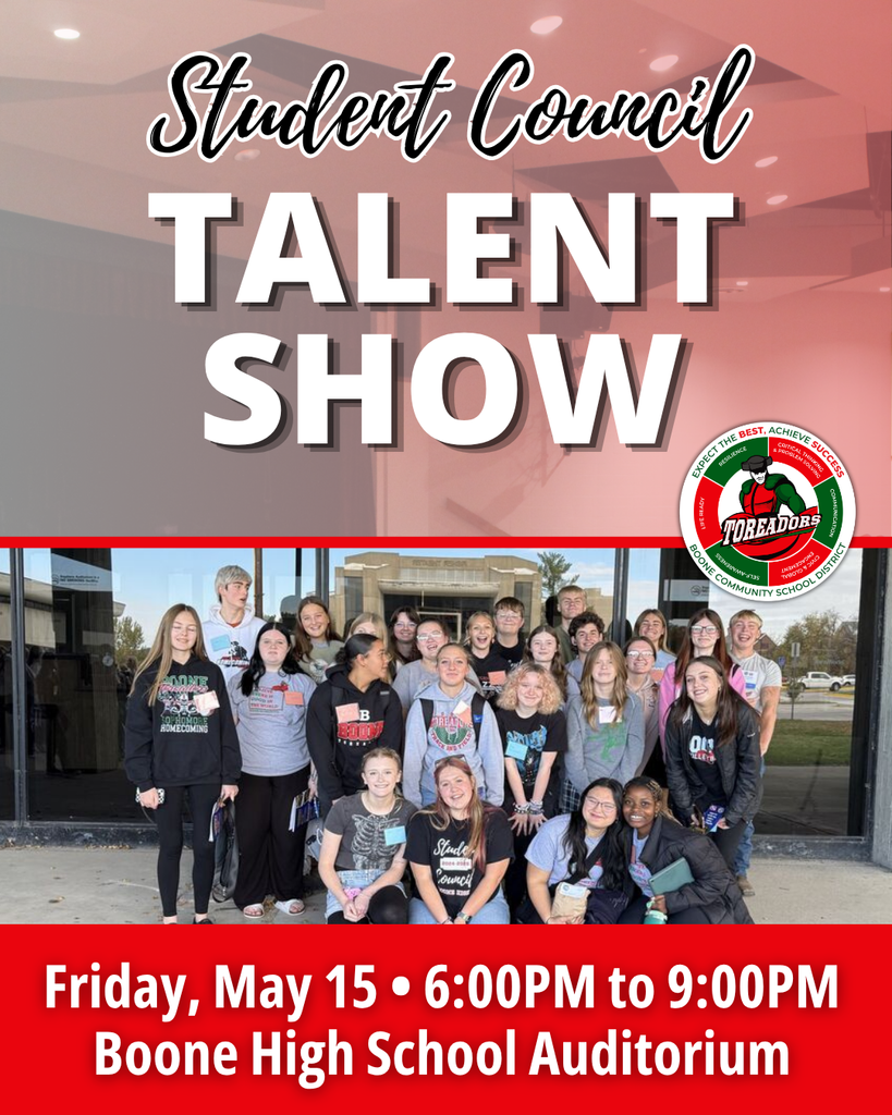 Group of smiling students posing outside for the Student Council Talent Show event announcement.