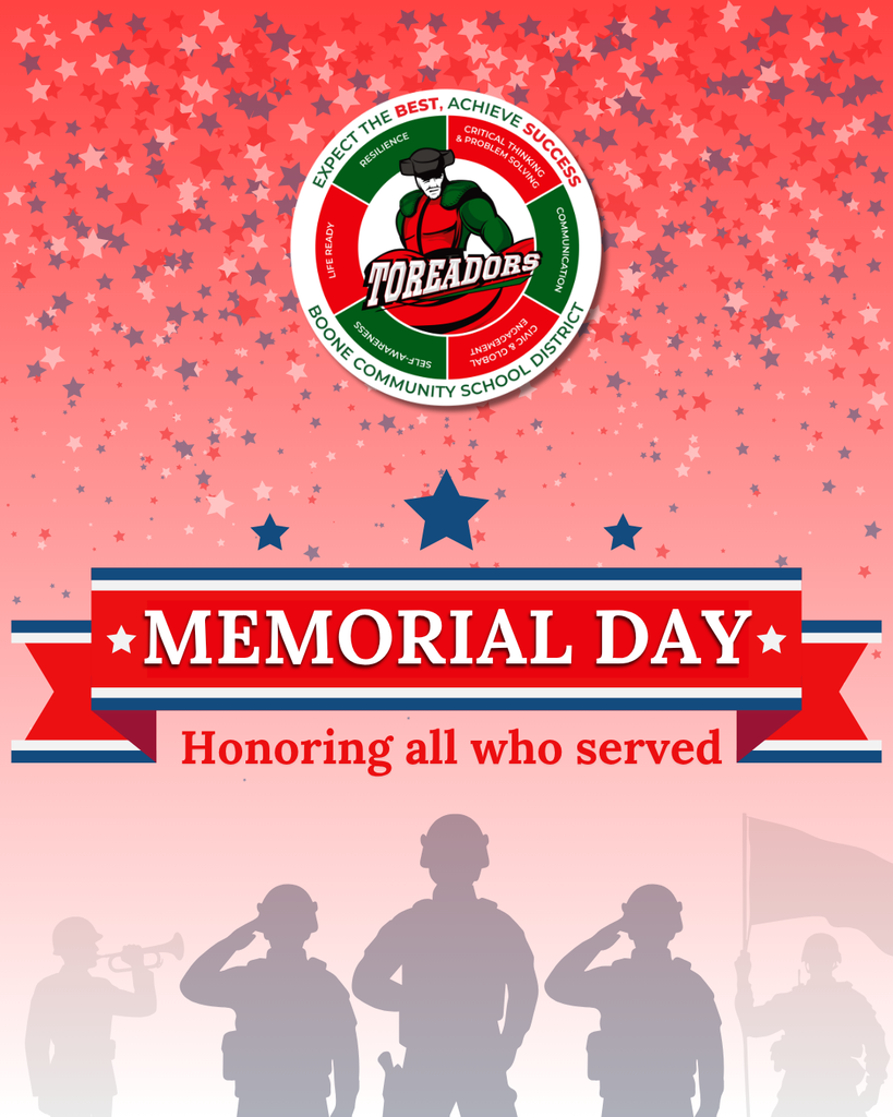 Red and blue Memorial Day banner with stars and silhouettes of saluting soldiers honoring all who served.
