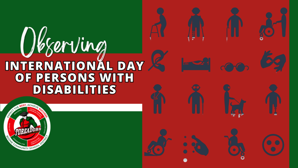 Graphic shows that today is International Day of Persons with Disabilities