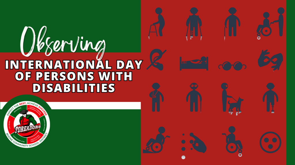 Graphic shows that today is International Day of Persons with Disabilities 