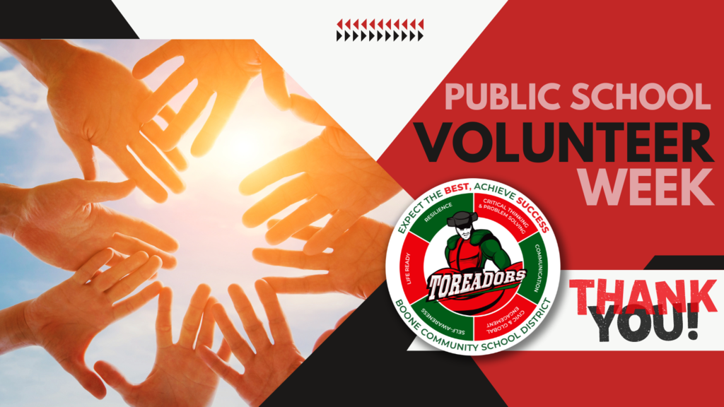 Graphic shows that it's Public School Volunteer Week