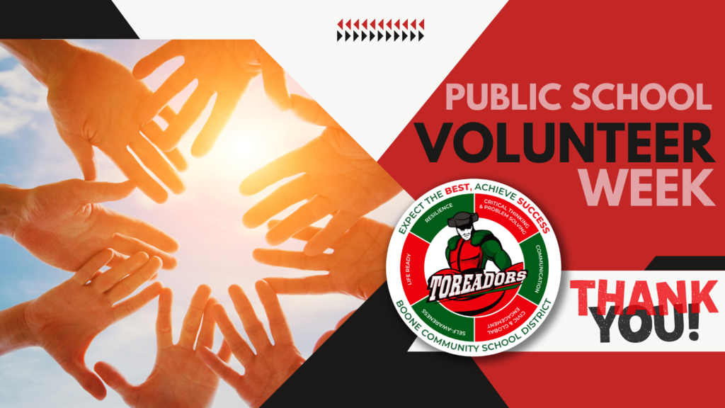 Graphic shows that it's Public School Volunteer Week 