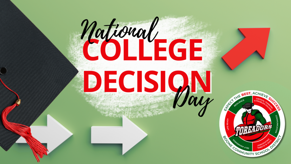 Graphic shows that it's National College Decision Day 