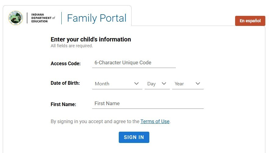 screenshot of the family portal