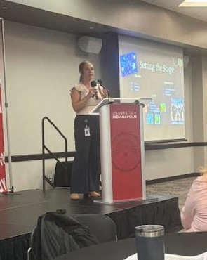 Mrs. Guernsey speaks at the Early College Collective event at the University of Indianapolis
