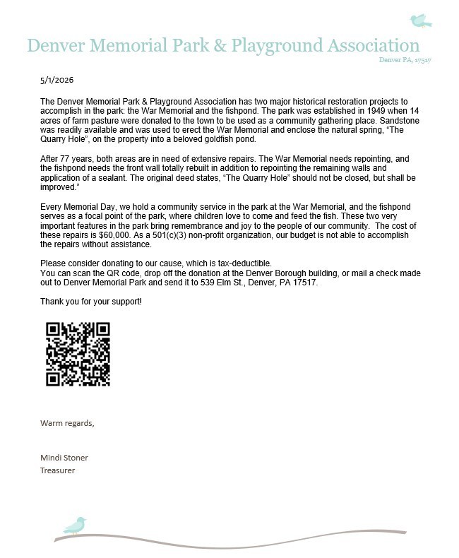Letter with a qr code for park donations
