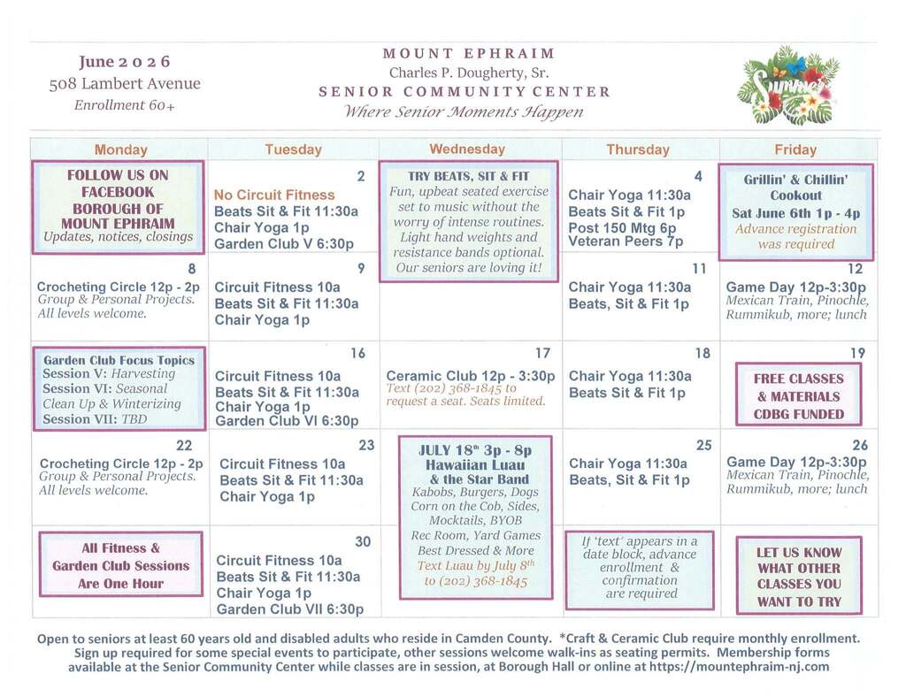 June Senior Calendar