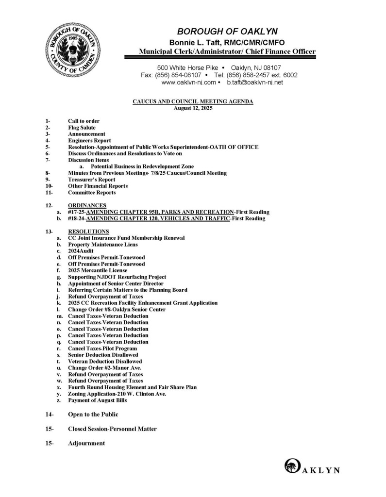 August 12, 2025 Caucus/Council Meeting Agenda