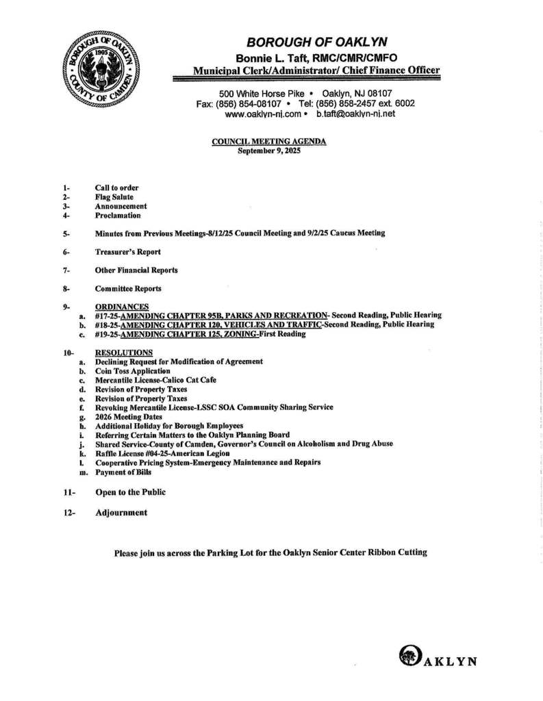 September 2025 Council Mtg Agenda