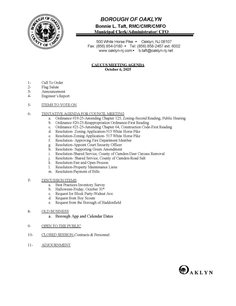 October 2025 Caucus Meeting Agenda