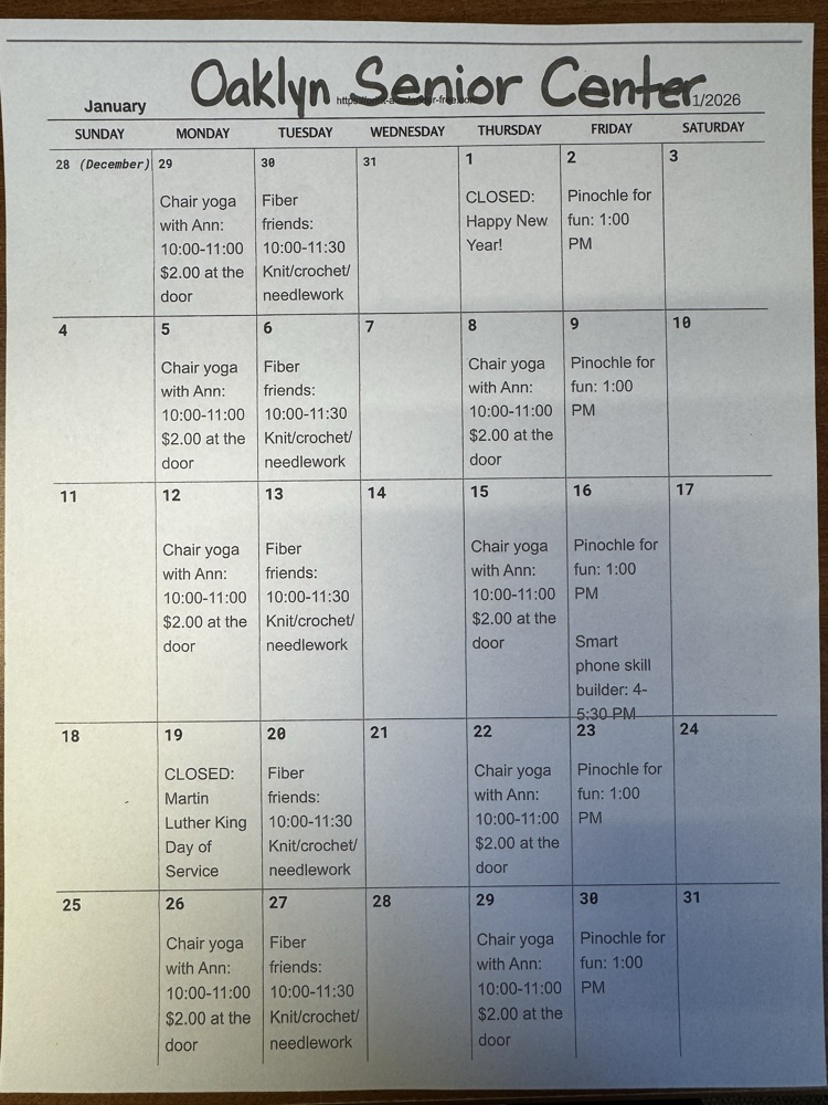 Senior Center January Events