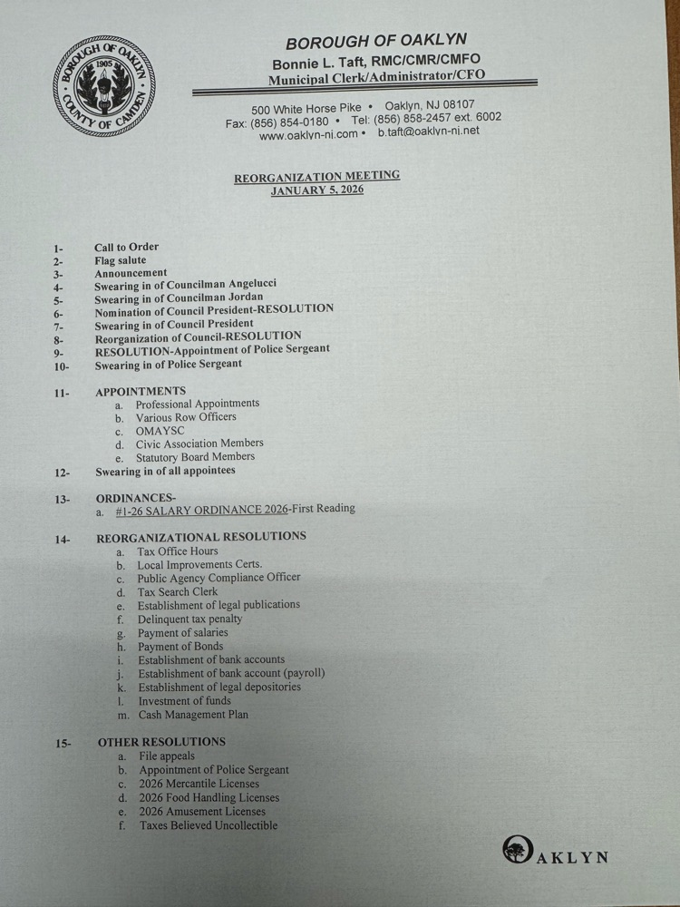 Reorganization Meeting Agenda