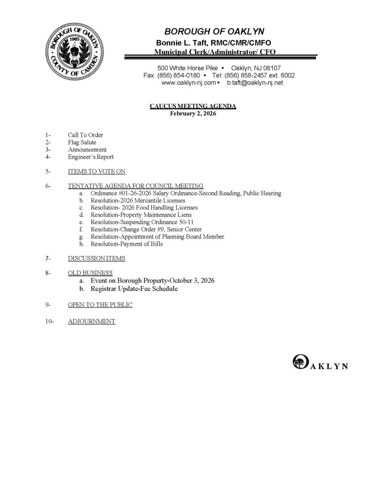 February 2026 Caucus Meeting Agenda