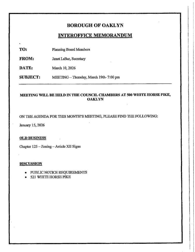 Planning Board Agenda 3-19-26