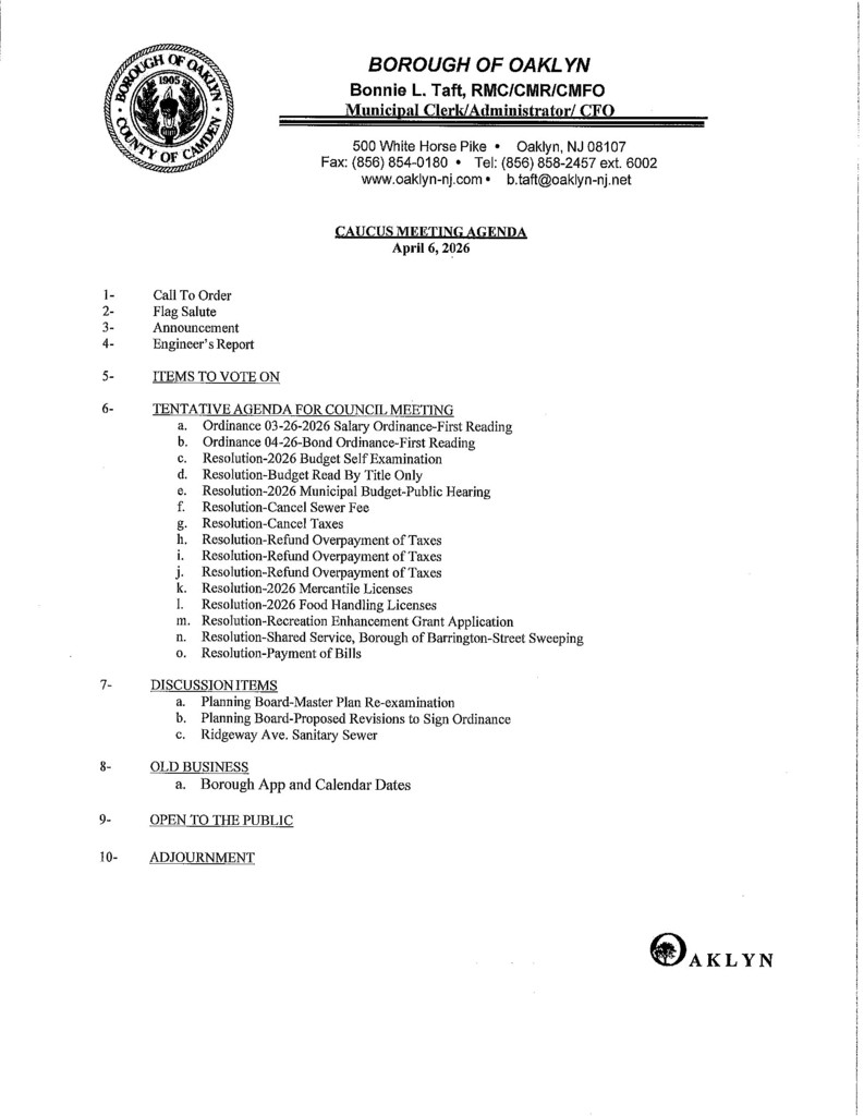 April Caucus Meeting Agenda