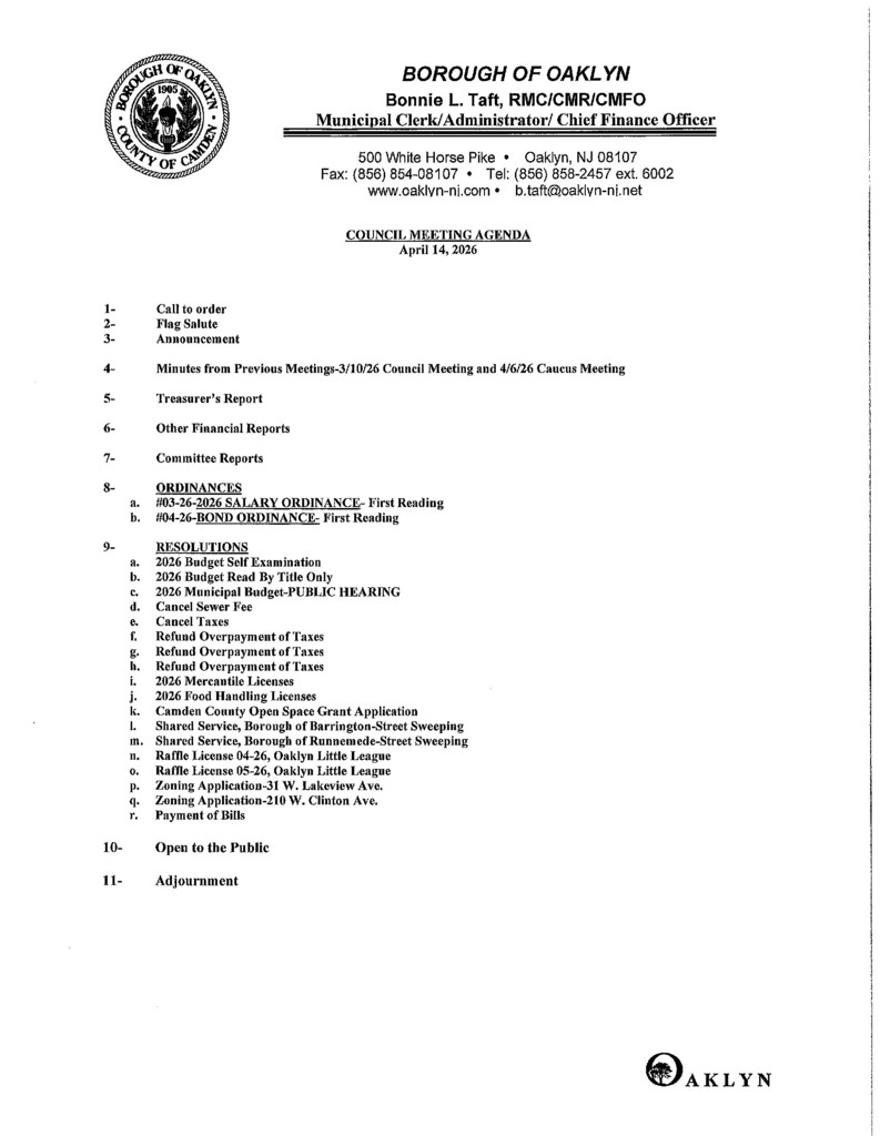 April Council Meeting Agenda