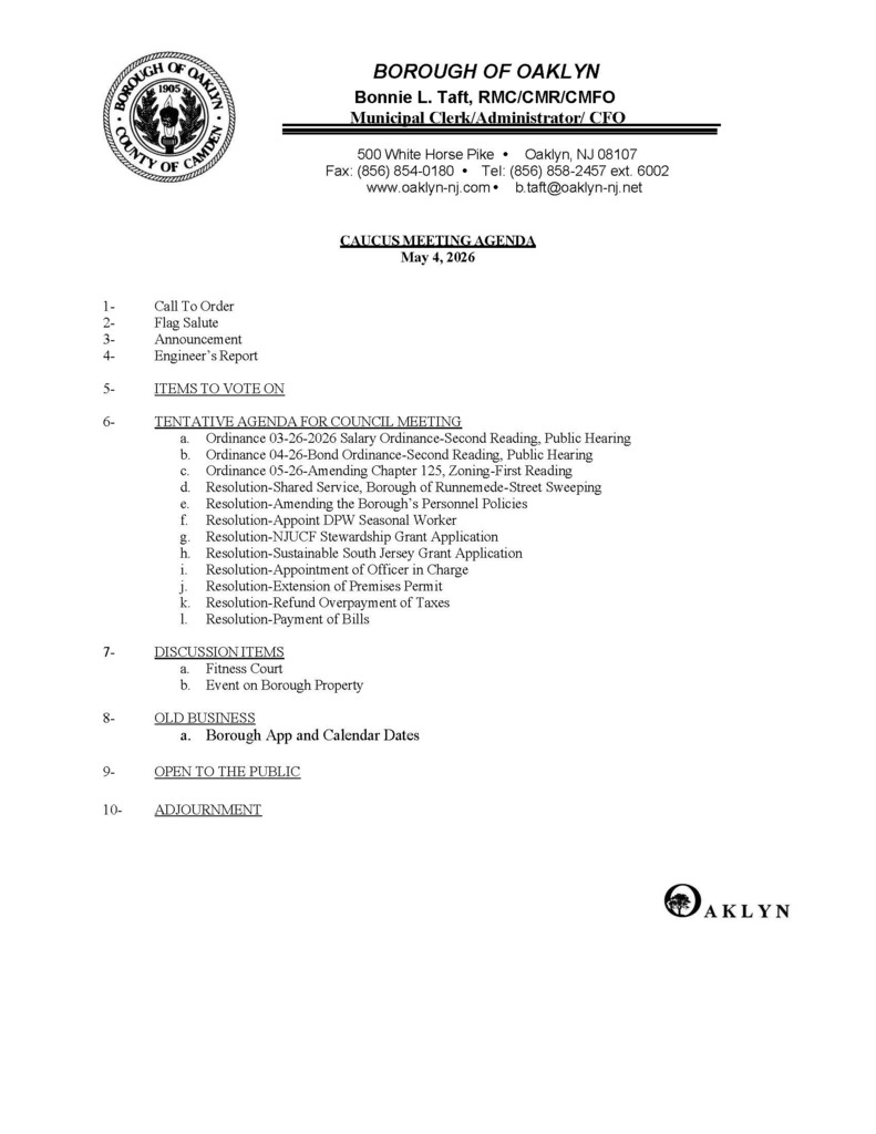 May 2026 Caucus Meeting Agenda