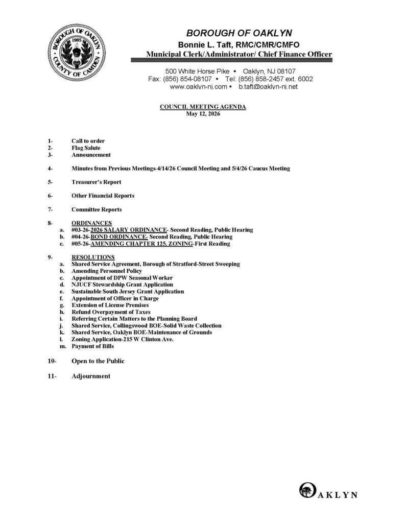 May 12, 2026 Council Meeting Agenda