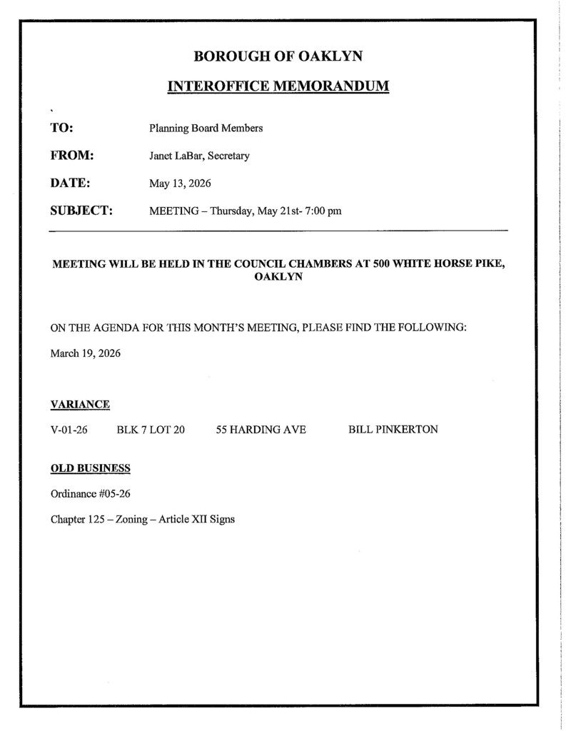 Planning Board Agenda