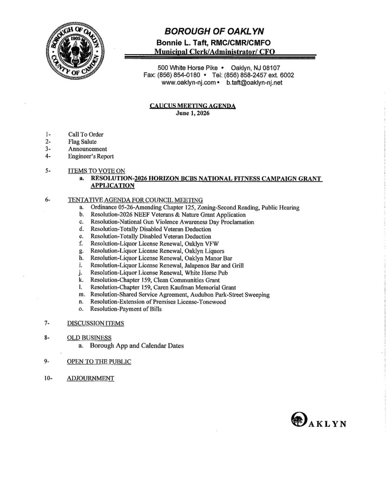June 2026 Caucus Meeting Agenda