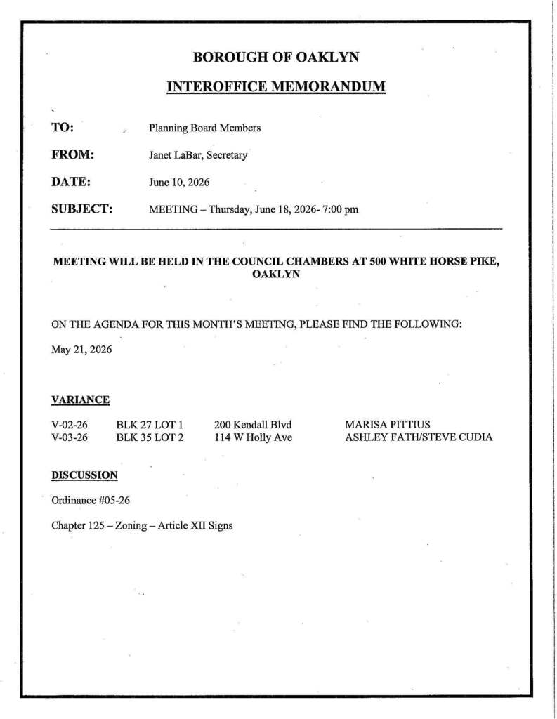 June 2026 Planning Board Agenda