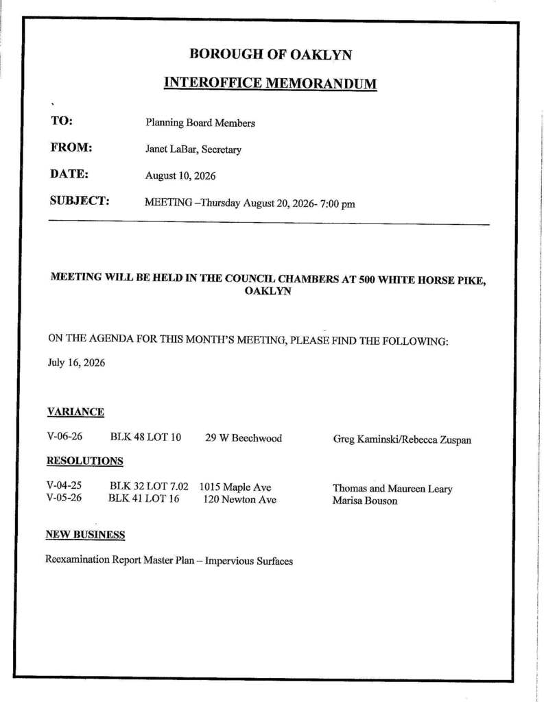 August 2026 Planning Board Agenda