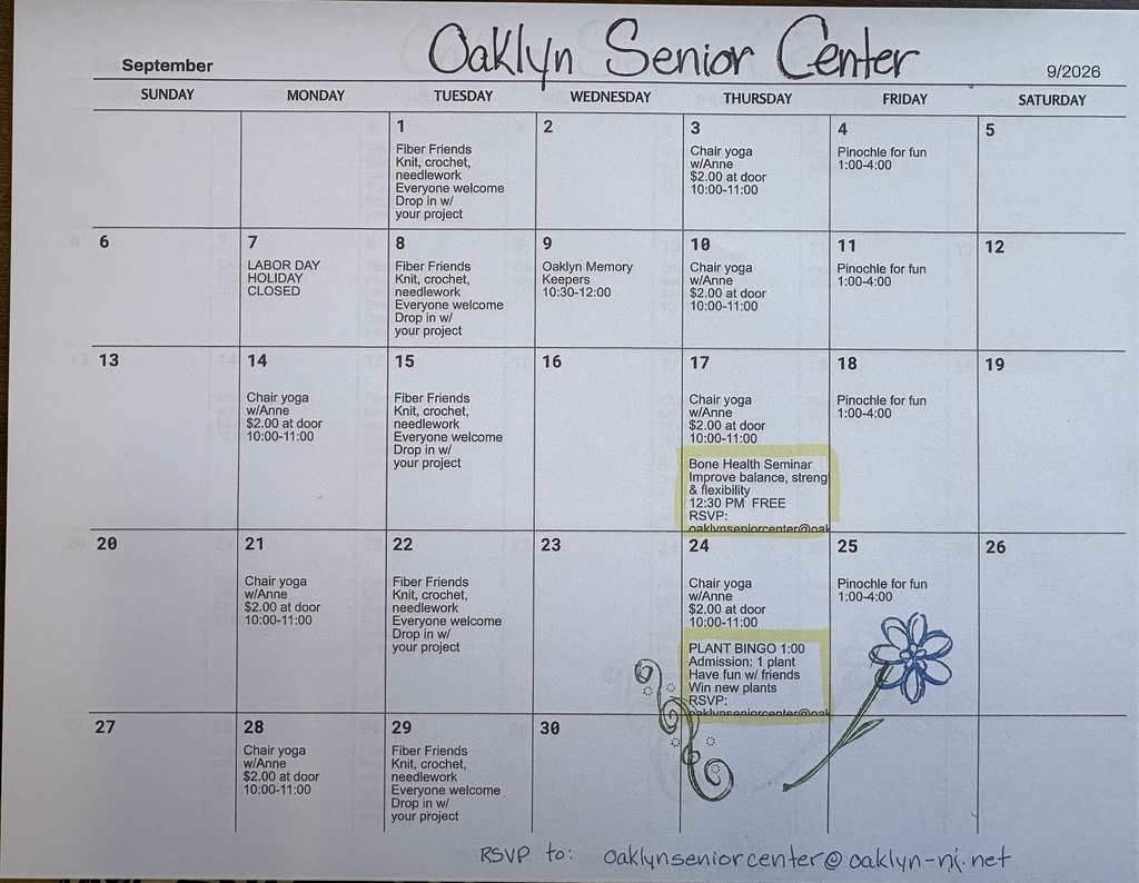 September 2026 Senior Center Calendar