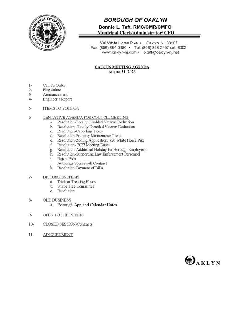 September Caucus Mtg Agenda