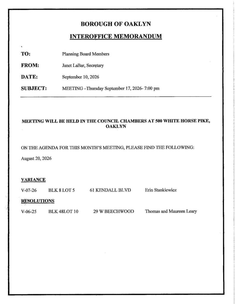 September 2026 Planning Board Agenda