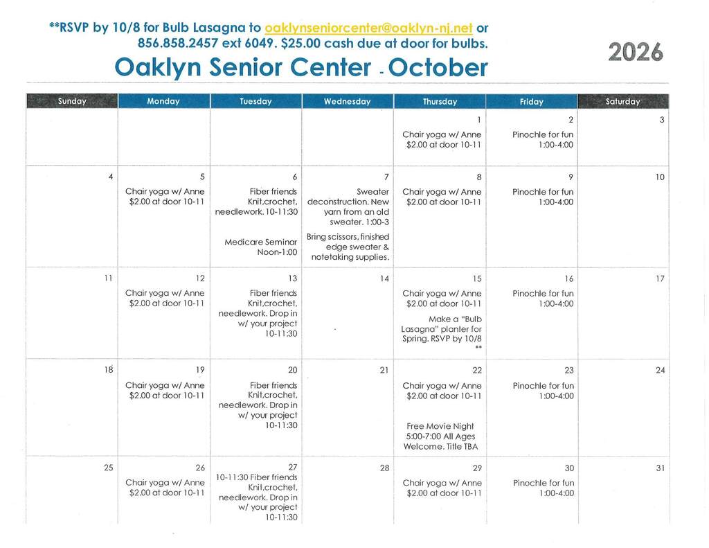 October Senior Center Events