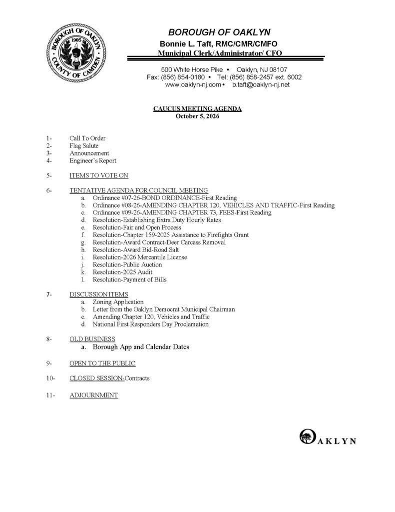 October 2026 Caucus Meeting Agenda