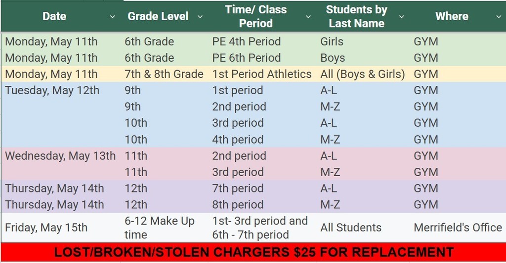 2026 Chromebook Collection Schedule